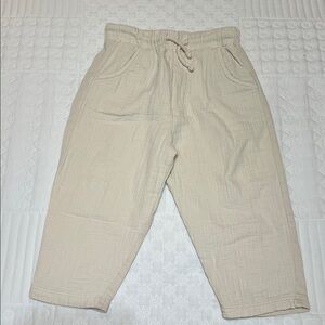 Zara Cream Linen Textured Pants with Tie